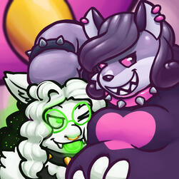 a white furred dog girl with spiral six armed spirals in her glowing green eyes and stars and nebulas in her dark green hair